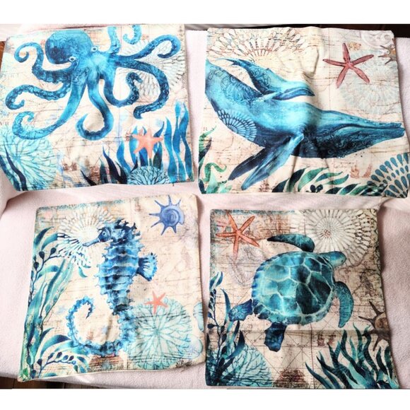 Decorative Throw Pillow Covers Cases Set Beach Decor Nautical Coastal Cottage - Picture 2 of 16